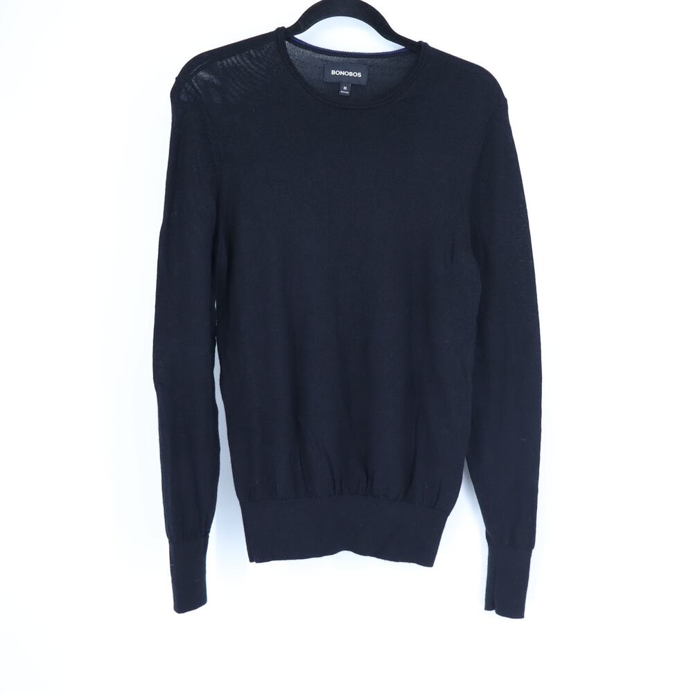 Bonobos Crew Neck Pullover Sweater Black Merino Wool Long Sleeve Men's XS